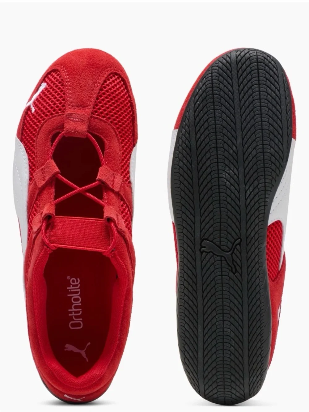 Puma Red Suede & Mesh Sneaker with White Formstrip. - Picture 3 of 5